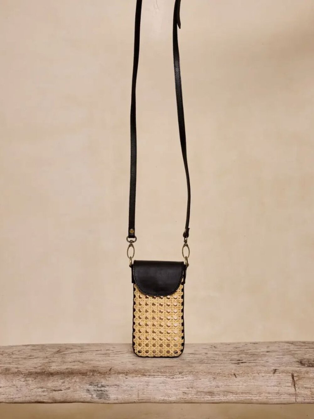 Rattan Cane Cell Phone Crossbody Bag